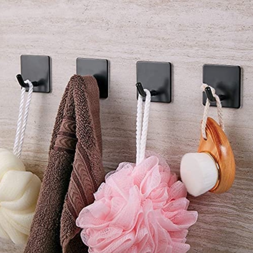 SET OF 4 SELF ADHESIVE BLACK HOOKS